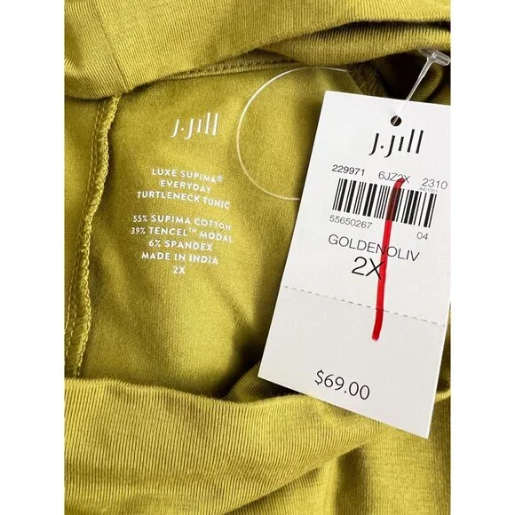 J. Jill Size 2X Luxe Supima Everyday Turtleneck Tunic Top Cotton Stretch Olive - Picture 8 of 8